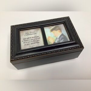 First Communion Wood Musical Jewelry Trinket Box Photo Windows Hallelujah￼